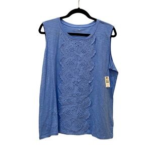 NWT Talbots Light Blue Lace Front Sleeveless Top